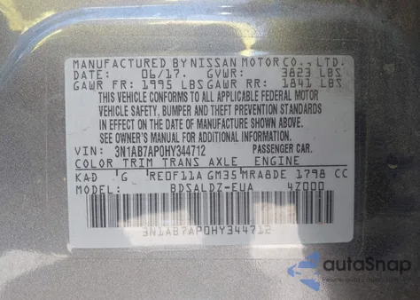 2017 Nissan Sentra Sv z USA, uszkodzony, nr VIN 3N1AB7AP0HY344712